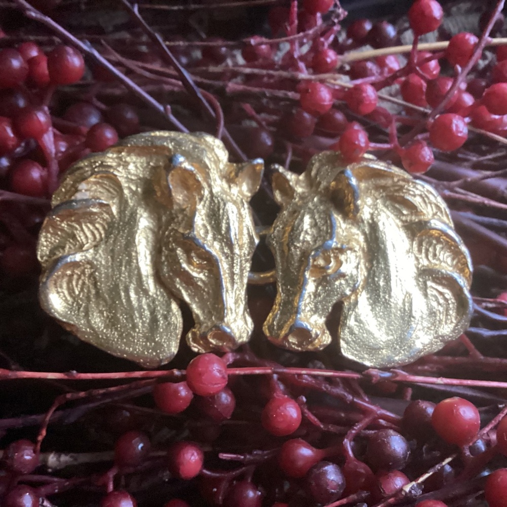 Vintage 1972 Mimi Di N Gold Tone Horse Head Interlocking Belt Buckle/Scarf Slide - Picture 12 of 12
